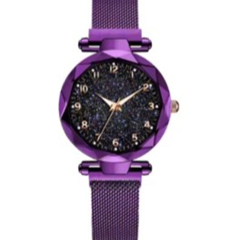 Starry Sky Watch - Purple, Black Sparkle Face, Large Number Time Marker
